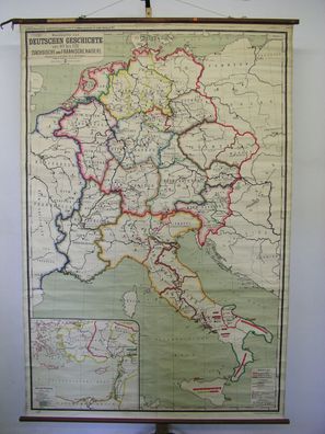 Schulwandkarte Wandkarte vintage map Deutschland 911-1125 Kreuzzug 146x217 1910