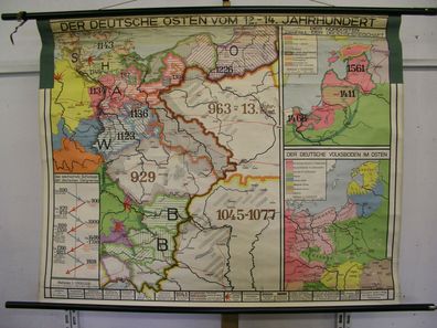 Schulwandkarte Wandkarte Karte Deutscher Osten 12.-14. Jh. Ritter Orden 148x117