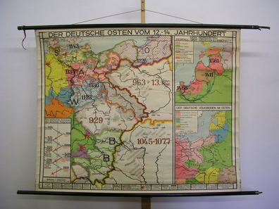 Schulwandkarte Wandkarte Karte Deutscher Osten 12-14.J Ritterorden 150x118 1940