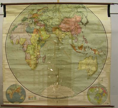 Schulwandkarte Karte Wandkarte map östliche Erdhälfte Planiglobe ca.1925 181x170