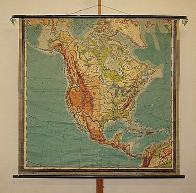 Schulwandkarte Nordamerika USA Kanada 1940 161x156 vintage old north america map