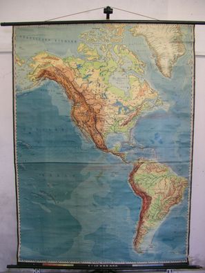 Schulwandkarte map Neue Welt New World Amerika America 1943 GJP 10Mio 149x203cm