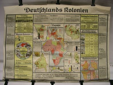 Schul-Wandkarte Deutsche Kolonien DOA Südwest Kamerun Togo 181x128c vintage 1937