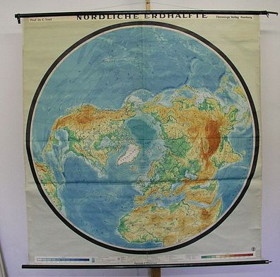 Wandkarte Nördliche Erdhälfte Nordpol Arktis 170x179 vintage North Pole map 1957