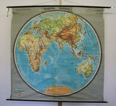 Wandkarte Planiglobe Östliche Halbkugel Erdhälfte Weltkarte 170x171 vintage map