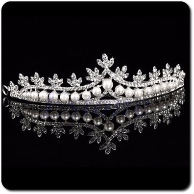 Tiara Diadem Kranz Krone Perlen Imität Strass Hochzeit Kommunion Braut