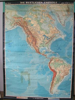 Wandkarte Amerika Westliche Welt155x212 1956 vintageThe Americas school wall map