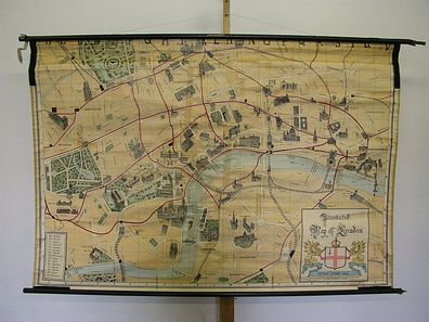 Schulwandkarte Illustrated Map of London 1915 Leipzig 177x119 vintage wall chart