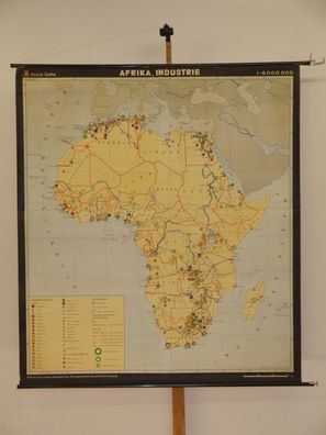 Schulwandkarte Wandkarte Afrika Bergbau und Industrie 1973 160x180cm