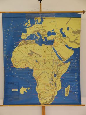 Schulwandkarte Wandkarte Afrika Rückseite Asien Material wie Tischdecke 1960 159x183