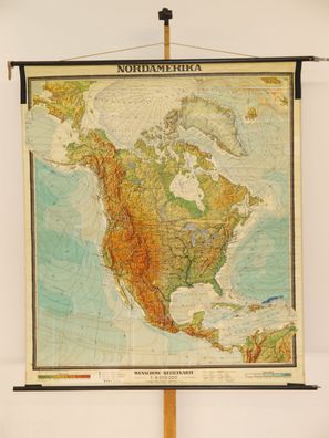 Nordamerika physisch USA Kanada Mexiko 1970 Schulwandkarte Wandkarte 153x177cm