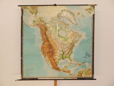 Nordamerika physisch USA Kanada Mexiko 1965 Schulwandkarte Wandkarte 189x187cm
