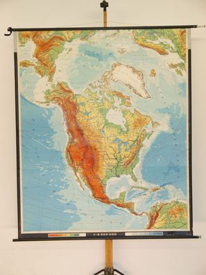 Nordamerika physisch USA Kanada Mexiko 1966 Schulwandkarte Wandkarte 163x199cm