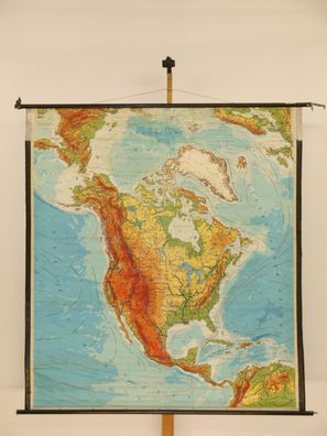 Nordamerika physisch USA Kanada Mexiko 1972 Schulwandkarte Wandkarte 164x177cm