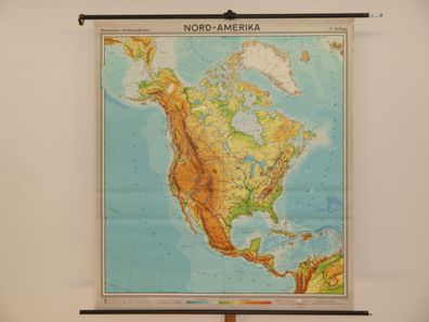 Nordamerika USA Kanada Mexiko physisch 1971 Schulwandkarte Wandkarte 156x174cm