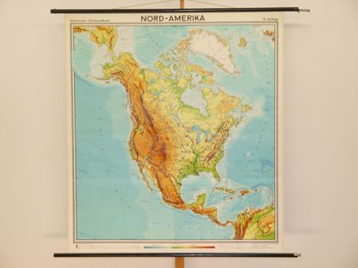 Nordamerika USA Kanada Mexiko physisch 1973 Schulwandkarte Wandkarte 156x173cm