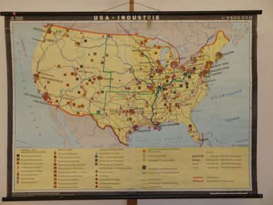 Vereingte Staaten United States USA Industrie 1985 Schulwandkarte Wandkarte 166x120cm