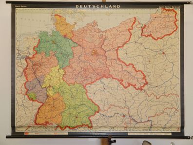 Deutschland politsch BRD DDR Ostgebiete 1966 Schulwandkarte Wandkarte 128x99cm