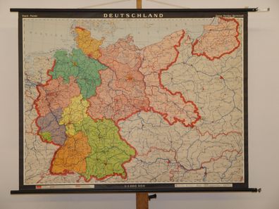 Deutschland politsch BRD DDR Ostgebiete 1964 Schulwandkarte Wandkarte 128x99cm