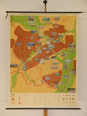 Rheinland-Pfalz und Saarland Lernkarte 1964 Schulwandkarte Wandkarte 138x188cm