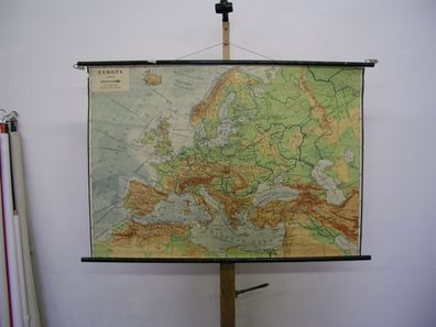 Europa physisch einfach gehalten 1946 Schulwandkarte Wandkarte 121x84cm