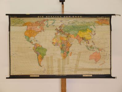Staaten der Erde kleine Weltkarte politisch 1964 Schulwandkarte Wandkarte 139x83cm