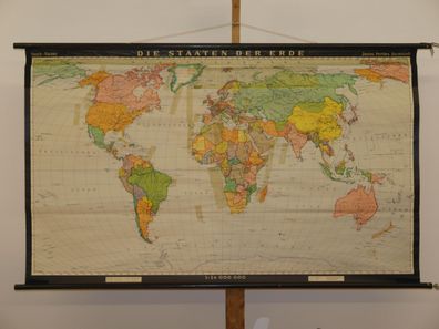 Staaten der Erde kleine Weltkarte politisch 1964 Schulwandkarte Wandkarte 139x84cm