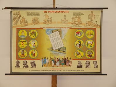 Allgemeine Erklärung der Menschenrechte UNO 1960 Schulwandbild Wandbild 117x82cm