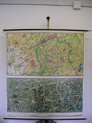 Lernkarte Kartographie Perspektive Sauerland.. 1970 Schulwandbild Wandbild 173x191cm