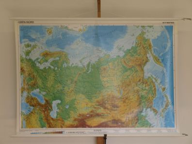 Asien Nord Russland Skandinavien Japan Nordpol 1994 Schul-Wandkarte 157x110cm