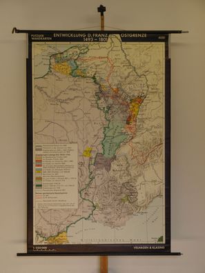 Deutsch-Französische Grenze Entwicklung Burgund 1968 Schul-Wandkarte 132x201cm