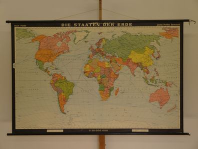 Staaten der Erde mittlere Weltkarte Schiffslinien 1968 Schul-Wandkarte 199x128cm