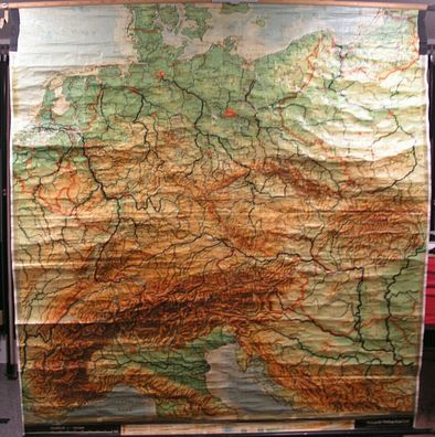 alte Schulwandkarte Deutschland Germany map Alpen Alps 186x199cm Patina 1960