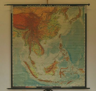 Wandkarte Japan Indonesien Vietnam Thailand Korea China 1963 193x212 vintage map