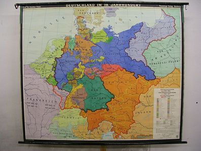 Wandkarte Deutschland Preussen Österreich 19. Jahrhundert 194x164cm 1955 vintage