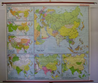 Schulwandkarte Asien Asia history 2000 Jahre Geschichte Wandkarte 209x190cm 1975