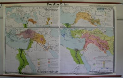 Schulwandkarte Asien Afrika Alte Orient Kultur 1985 Babylon Ägypten Nil 209x133c