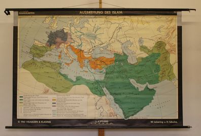 Schulwandkarte Ausbreitung Islam Sunniten Schiiten Ibaditen 195x132 vintage 1961