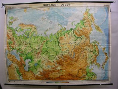 Schulwandkarte Europa Russland Ukraine Nordpol Asien halb Weltkarte 1962 240x184