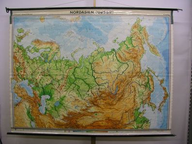 Schulwandkarte Europa Russland Ukraine Nordpol Asien halb Weltkarte 1965 240x183
