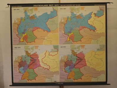 Schulwandkarte Deutschland 1871 - heute Einigung 222x186cm 1982 vintage wall map