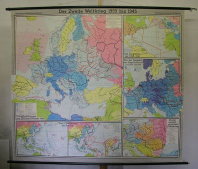 Schulwandkarte alte Karte Der Zweite Weltkrieg Europa Weltkarte 1966 208x183cm