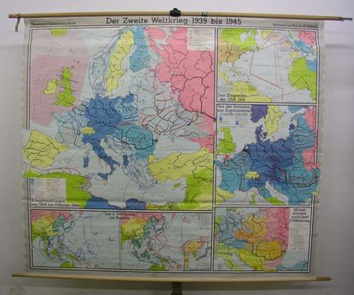 Schulwandkarte alte Karte Der Zweite Weltkrieg Europa Weltkarte 1973 207x181cm