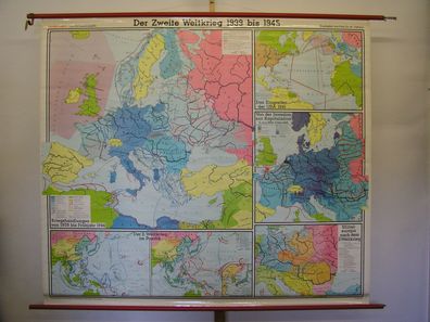 Schulwandkarte alte Karte Der Zweite Weltkrieg Europa Welt WW2 1977 208x182cm
