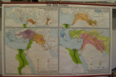 Schulwandkarte Asien Afrika Alte Orient Kultur 1977 Babylon Ägypten Nil 209x133