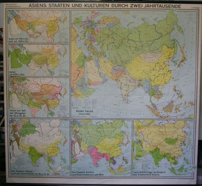 Schulwandkarte map Asien Asia Kulturen 2000 Jahre historisch Wandkarte 209x194c