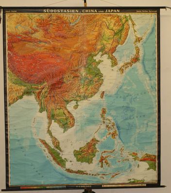 Schulwandkarte Landkarte Südostasien China Japan Vietnam 197x224cm 1968 vintage