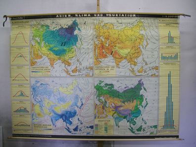 Schulwandkarte map Asien Wandkarte Karte Klima Vegetation Schule 212x152cm 1970