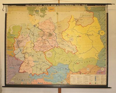 Schulwandkarte Deutschland 1945-65 nach 2. WK 241x191c vintage Germany after WWII