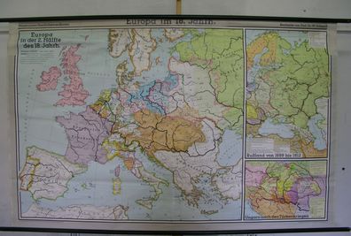 Schulwandkarte Europakarte 18.J century europe vintage wall map 208x131cm 1970